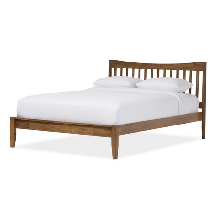 BAXTON STUDIO Edeline Solid Walnut Wood Curvaceous Slatted Full Size Platform Bed 125-6912